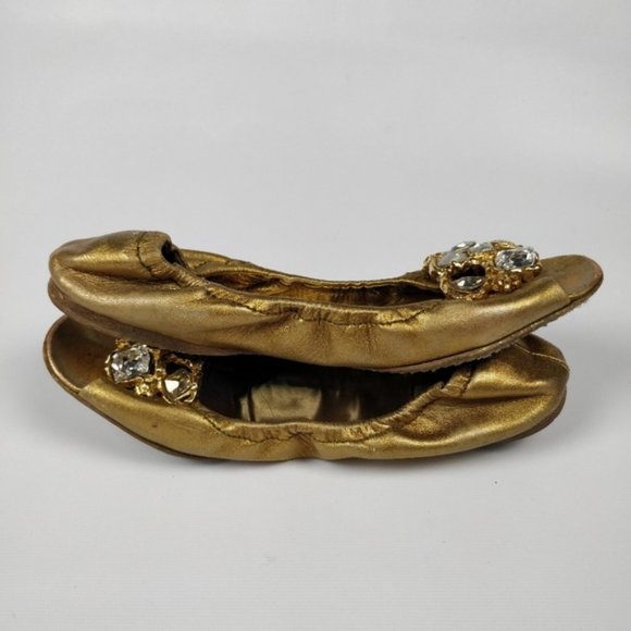 Miu Miu Prada Jeweled Embellished Peep Toe Ballet Flats Shoes Gold 38 EU - Picture 9 of 11